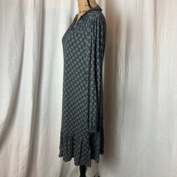 Boden Size 8 Long Notch Neck Jersey Dress In Green Sunflower Geo Pockets Stretch - Picture 3 of 6